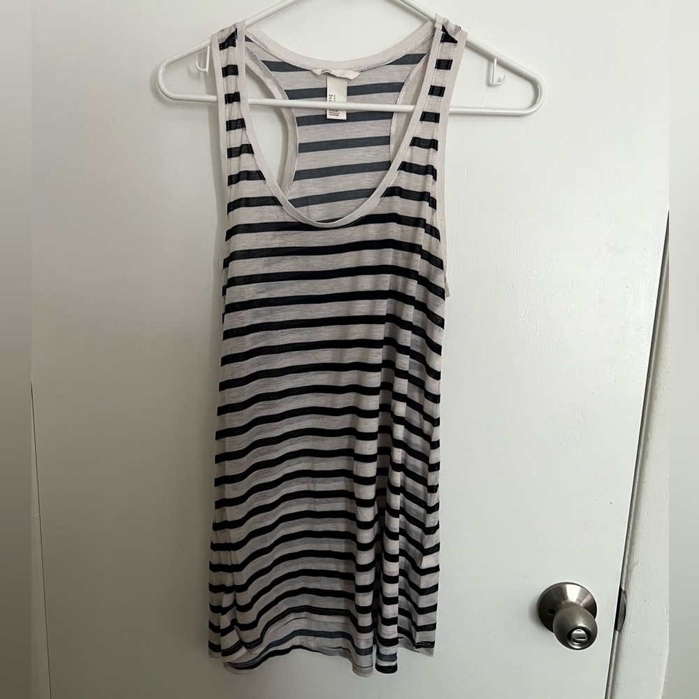 H&M Blue and White Striped Long Tank Top